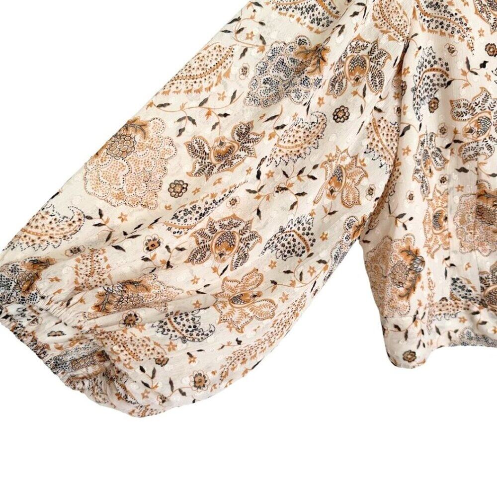 Joie V Neck Button Up Multicolor Print Cream Brown L - Picture 7 of 12